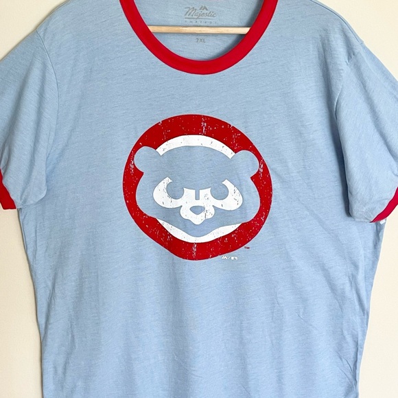 NEW Majestic Threads MLB Chicago Cubs Light Blue Ringer T Shirt Adult 2XL - Picture 4 of 10